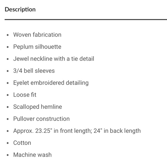 NWT JOHN MARK EYELET RUFFLE PEASANT TUNIC FRONT TIES Sz S - Picture 5 of 5